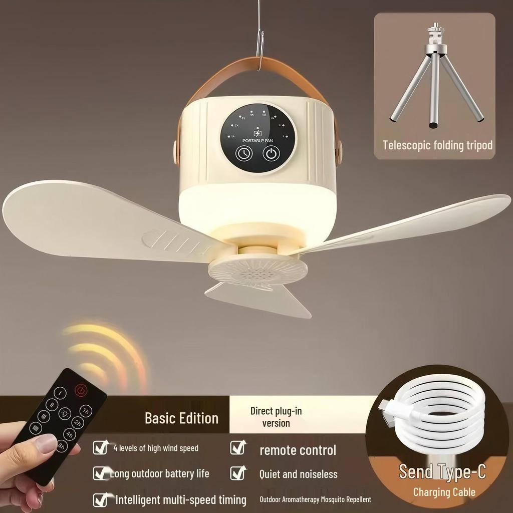 Rechargeable Remote-Control Small Ceiling & USB Fan for Dorms & Camping