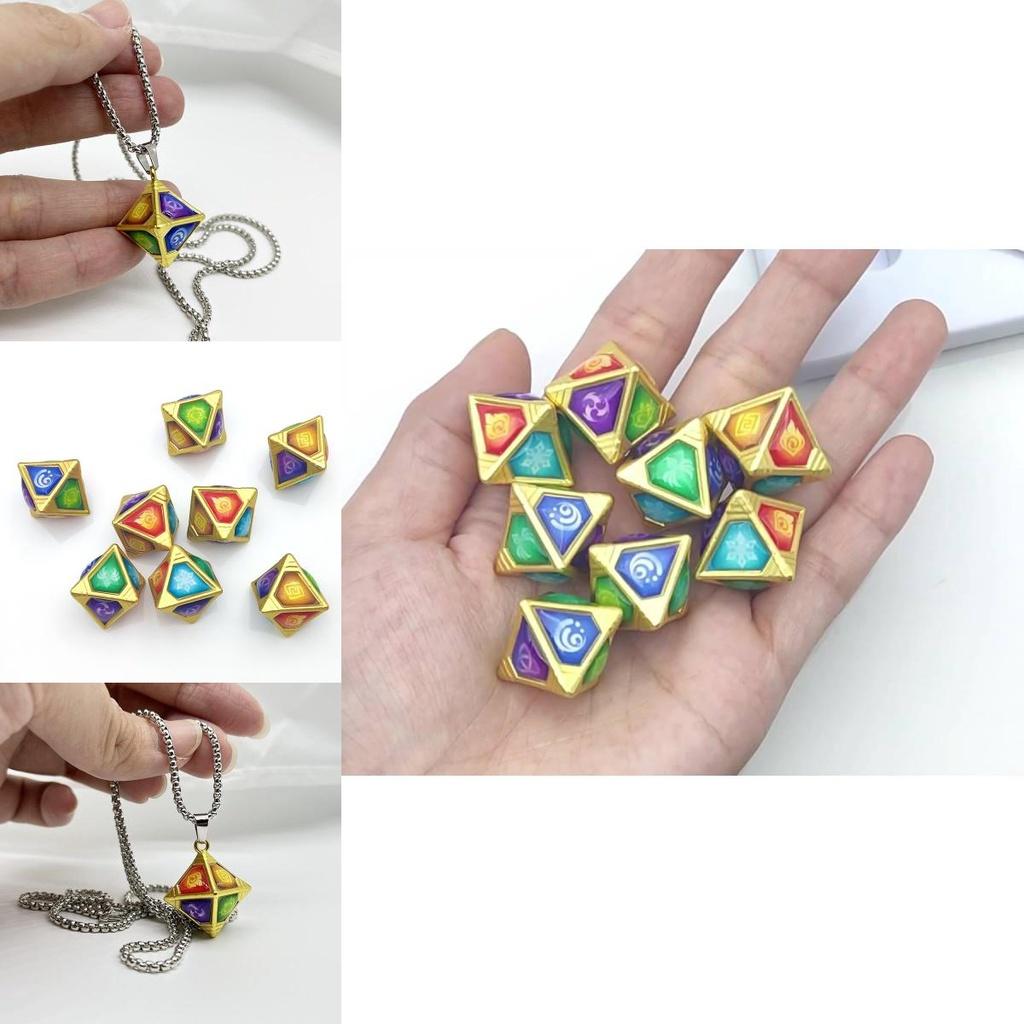 Genshin Metal Rhombus Element Dice Necklace Exquisite Handcrafted Decoration Pendant