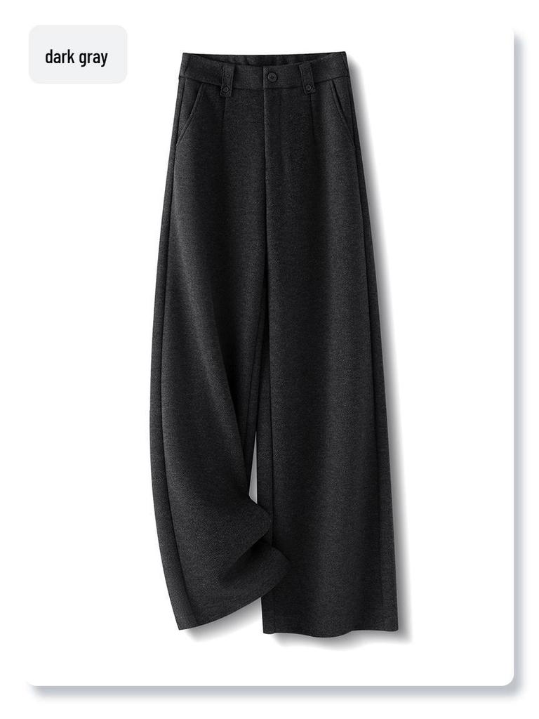 Women's Woolen Wide-Leg Drape Pants: New 2025 Loose, Stylish Velvet-Enhanced Suit Trousers for Autumn and Winter.