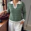 Women's Fashion Casual Fall Winter Colour Block Print Long Sleeve POLO-Neck Sweaters