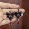 Dark Gothic Punk Black Bat Earrings with Red Crystal for Women - Halloween Style