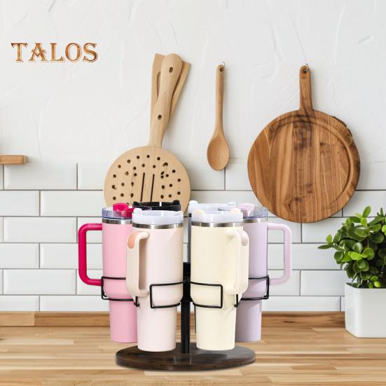40 Oz Tumbler Cup Holder Organizer with Rotatable Design 6-Ring Cup Rack for Kitchen Storage And Decor Carbon Steel Coaster Stand