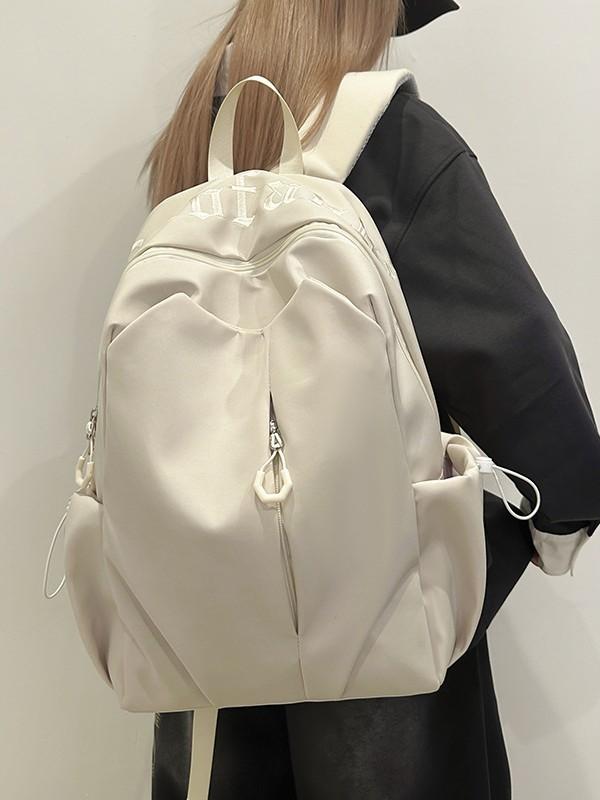 Nylon Girls Backpack With Letter Embroidery And Curved Shoulder Straps For School And Travel