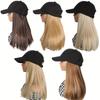 Elegant Women'S Black Baseball Cap With Adjustable Hat Wig - Long Straight Synthetic Hair, One Piece