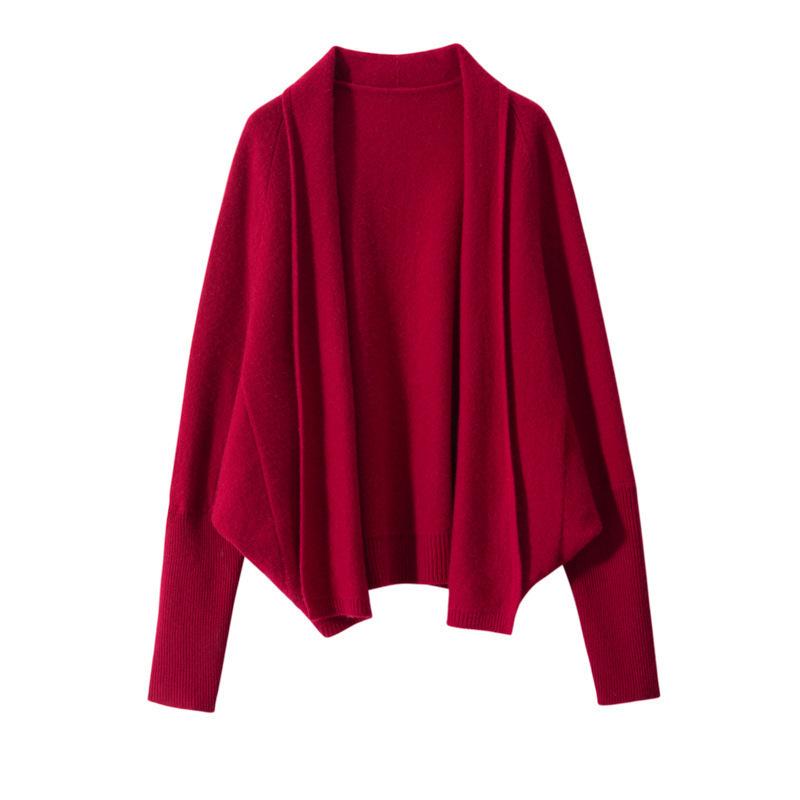 Women's V-neck Cashmere Cardigan: Cozy Batwing Sleeve, Thick Shawl Knitwear for Autumn & Winter