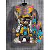 Boys' 3D digital printed hooded sweatshirt, elastic casual pullover, random urban street style design