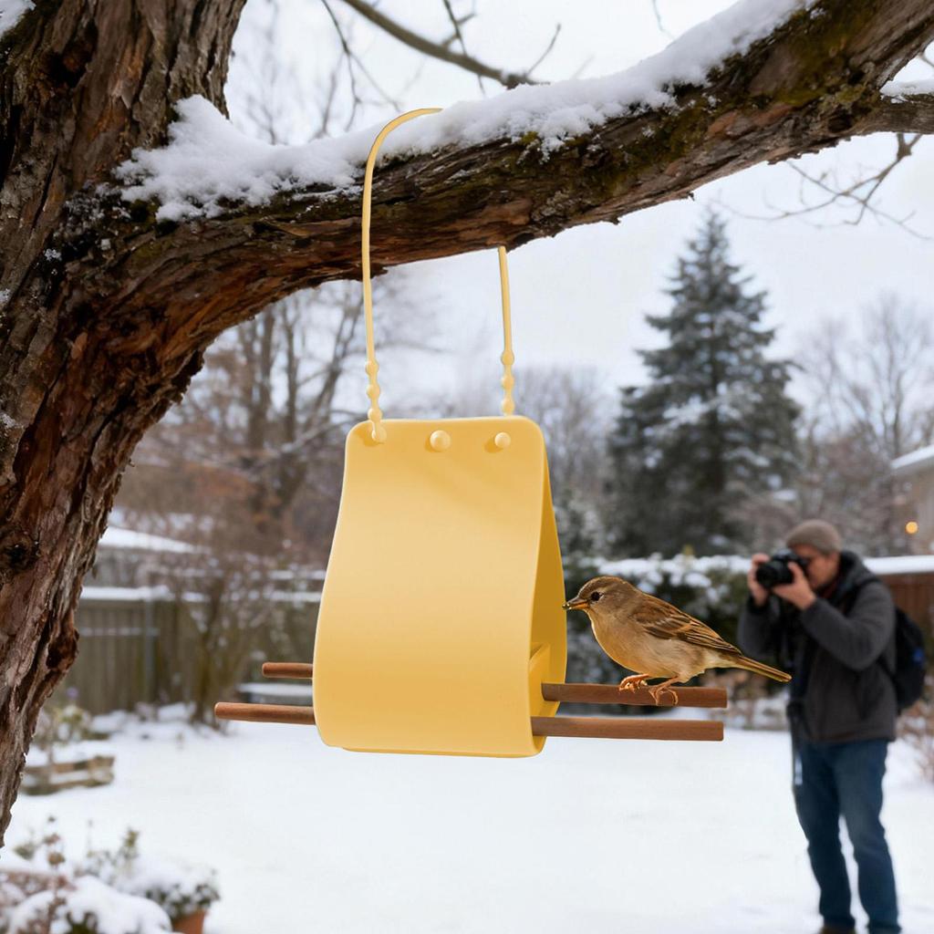 Bird Feeder Silicone Feeding With Wooden Perches Adjustable Strap Small Bird Feeder For Backyard Garden Decor Window Viewing