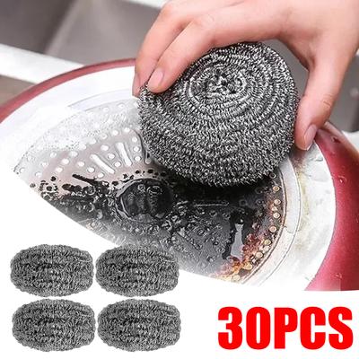 30pcs Heavy Duty Wire Steel Cleaning Ball Stainless Steel Dishwashing Balls Scrubbers Cleaner Kitchen Scrubbing Sponges Tools