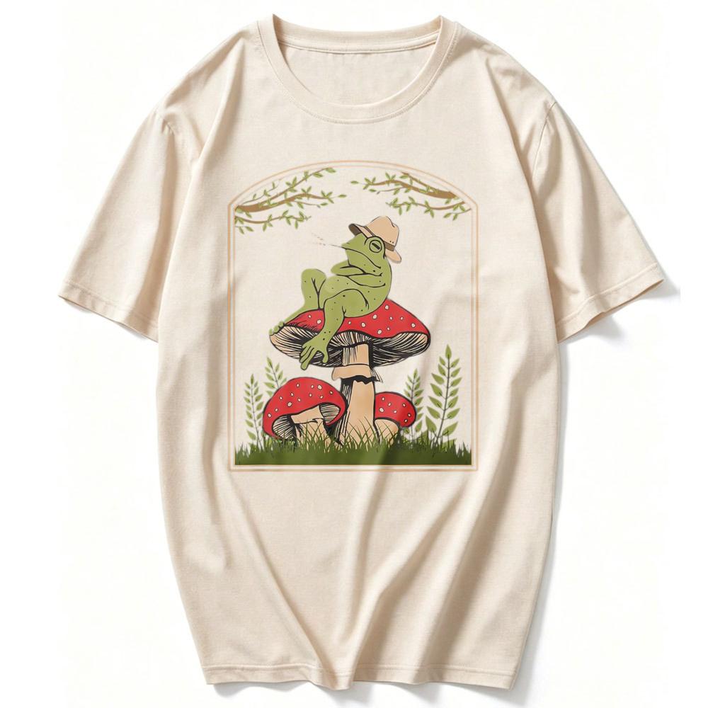 Cottagecore Aesthetic Frog Mushroom Forager Toad Unisex Unisex Tshirt Graphic T Shirts Vintage Unisex Clothing High Quality Cotton