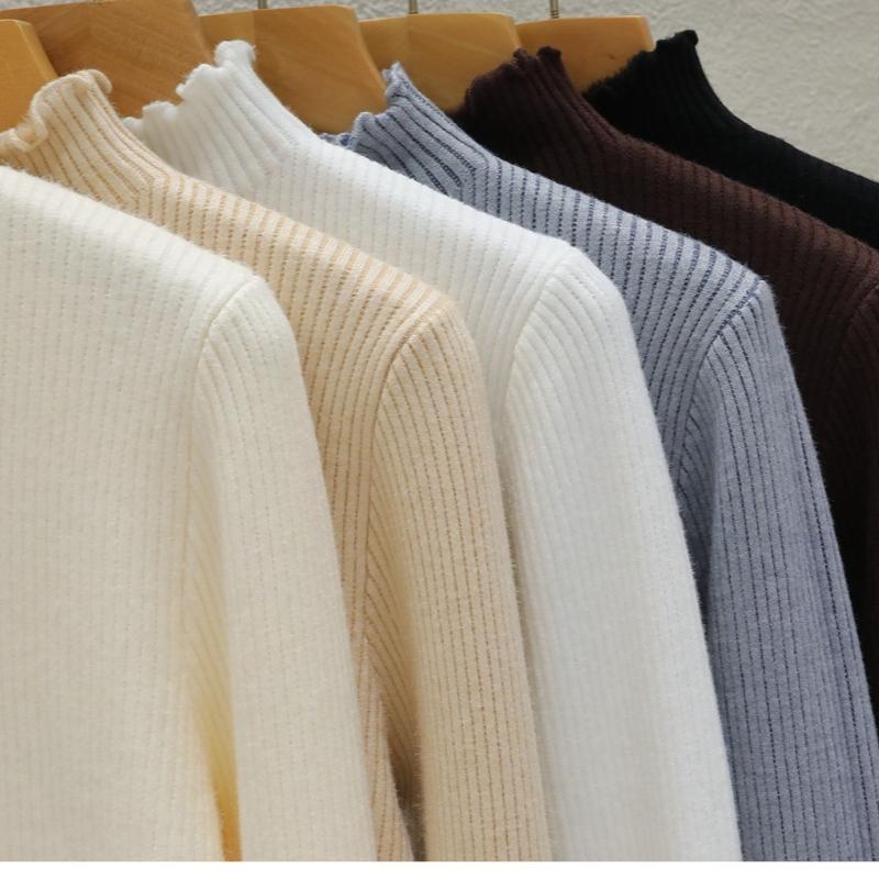 Half High Collar Warm Fleece Pullover Sweaters for Women Autumn and Winter Thick Knitted Sweater Solid Base Long Sleeve Casual Ladies Knitwears 24951