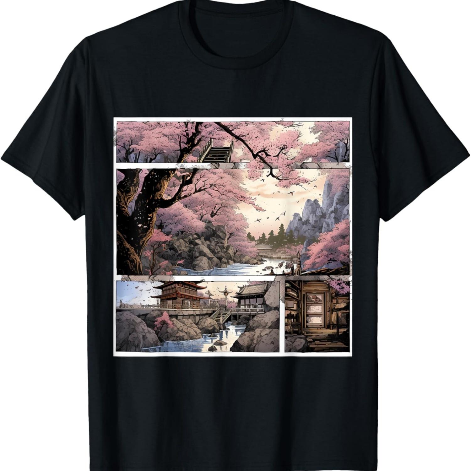 Eternal Arboreal Beauty A Comic Landscape of Cherry Blossoms T-Shirt S чёрный
