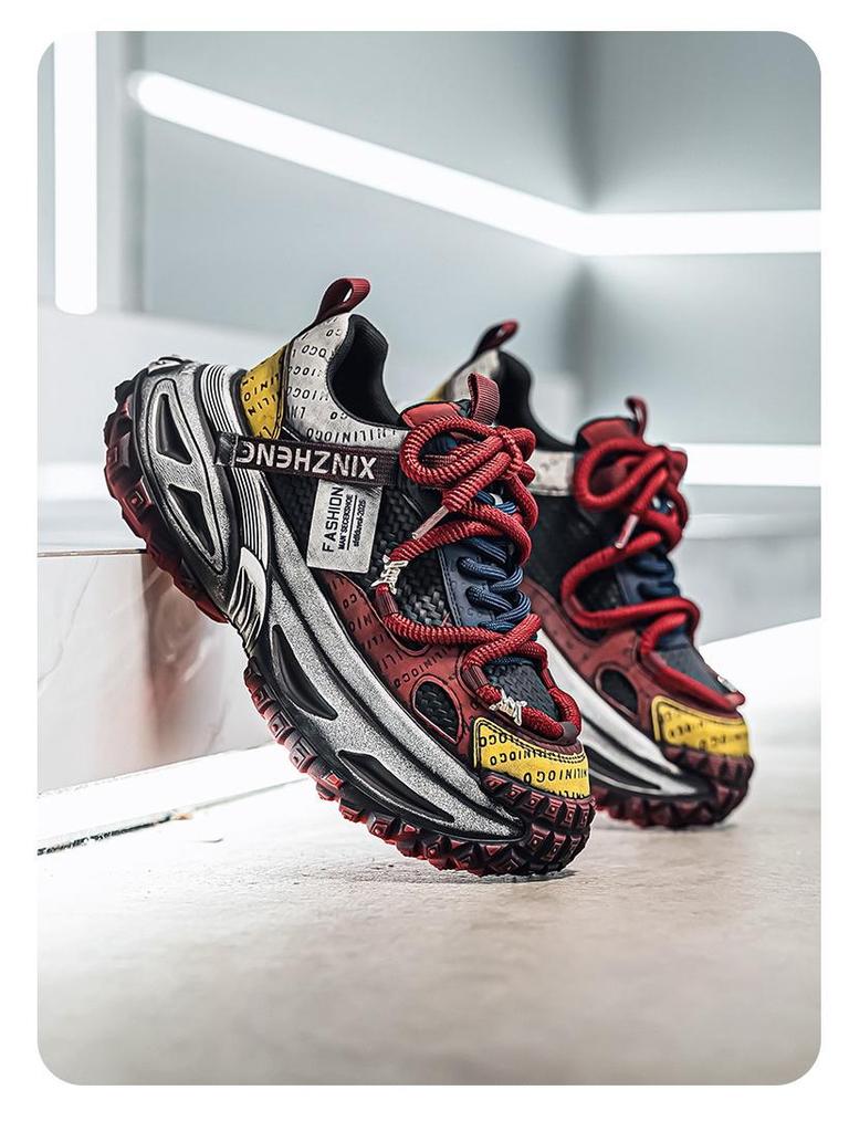 Men's Light Luxury Mesh Sports Shoes: Non-Slip, Breathable, Thick Sole, Height-Increasing, Autumn/Winter Casual Running Dad Shoes.