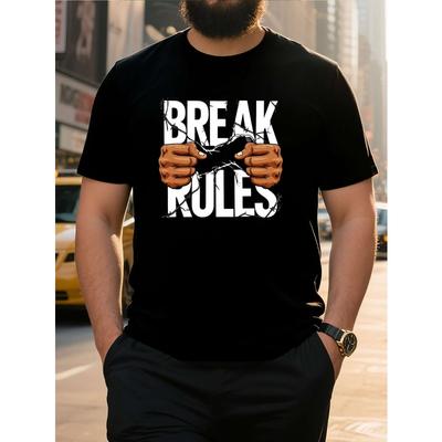 European Sizes Men'S Graphic T-Shirt - Black Crew Neck, Breathable & Comfortable, Casual Short Sleeve Tee with Bold Print for Outdoor Sports