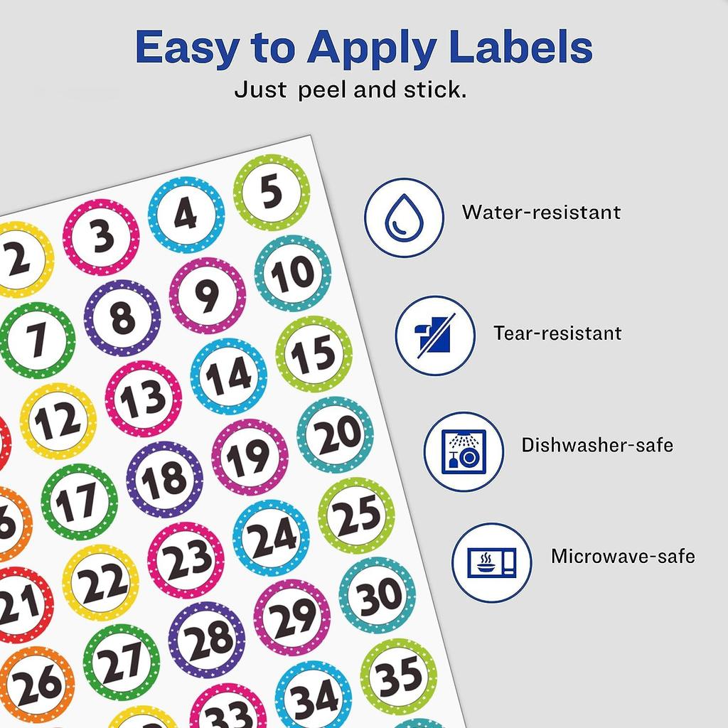 600 Pcs Number Stickers 1-40, 1" Dot Number Labels Self-Adhesive Water/Tear Resistant Removable for Classroom Office