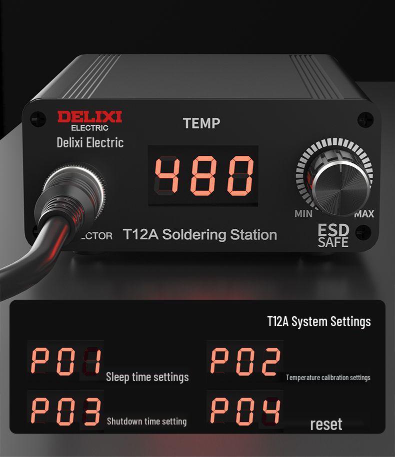 Delixi T12 High Power Electric Soldering Station with Digital Display Temperature Control for DIY Repair and Welding.