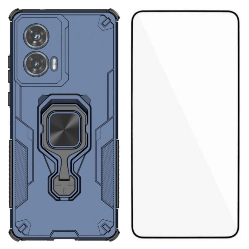 For Motorola Edge 50 Fusion 5G Phone Case WANLONFENG PC TPU Back Cover Kickstand with Tempered Glass