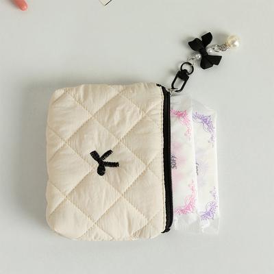 Bow Quilted Coin Purse Wallet Lipstick Storage Bag Earphone Data Cable Storage Bag Mini Women'S Cosmetic Storage Bag