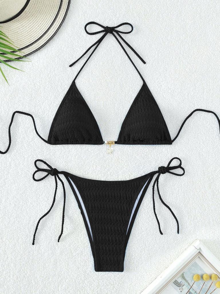 Seestern-Anhänger Dreieckskörbchen Sexy Zweiteiler Krawatten-Bikini-Set Elegant
