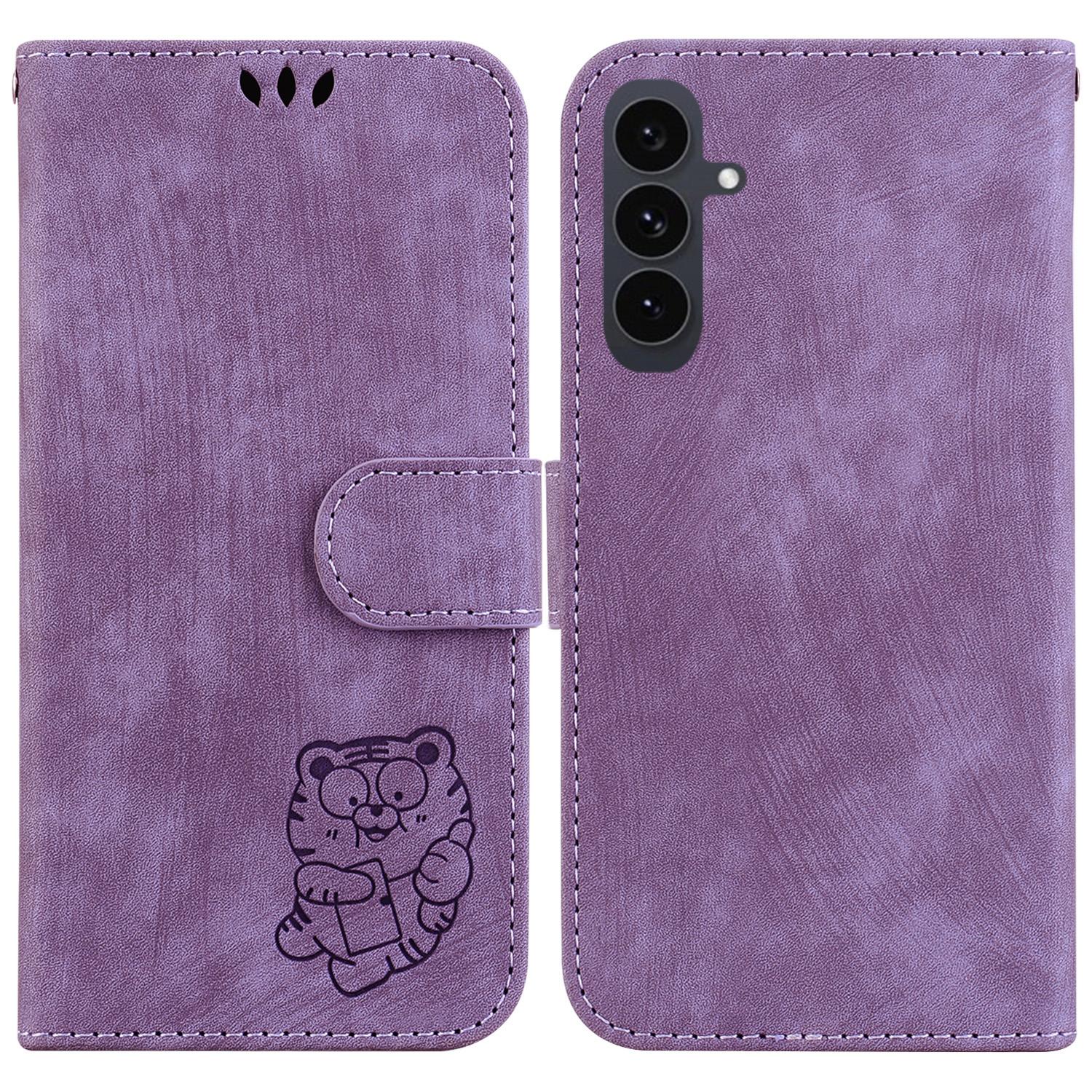 

For Samsung Galaxy S25 FE Wallet Case Tiger Imprint Leather Shockproof Phone Cover with Wrist Strap D