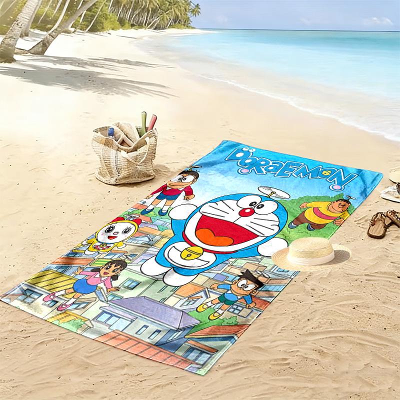 Blue Cat Anime Print Beach Towel, Large Soft Quick Dry Towel for Beach Camping Swimming