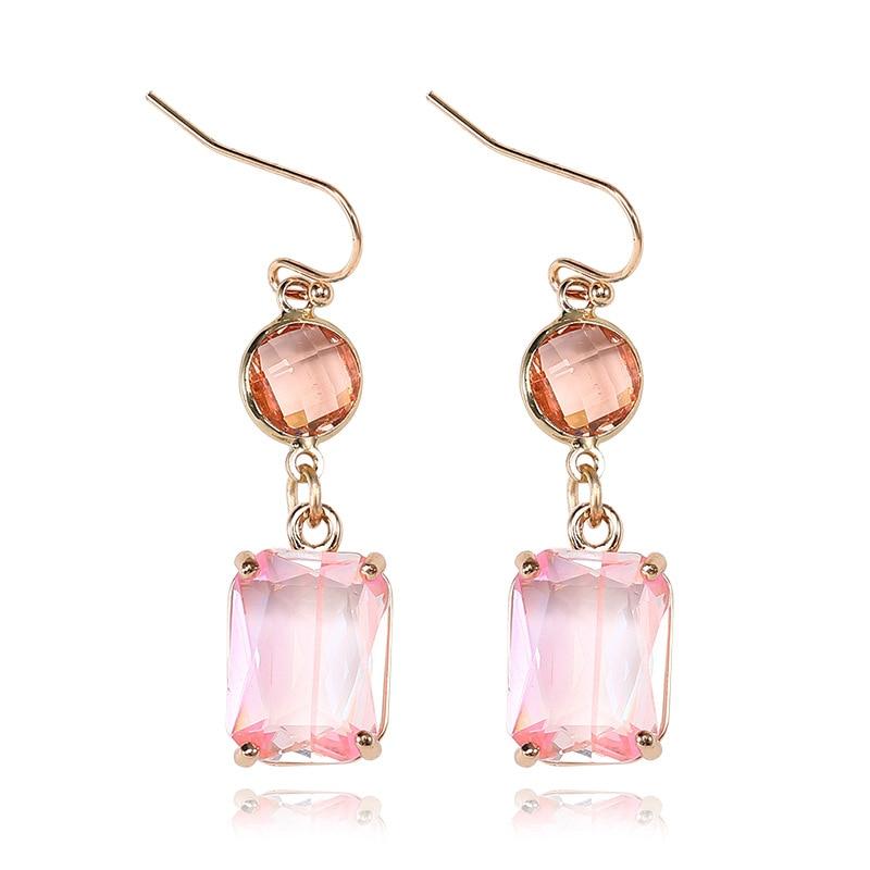 Pinkdudu Fashion 5 Color Square Glass Pendant Drop Earrings Romantic Luxury Simple Geometric Earring for Women Jewelry PD1202