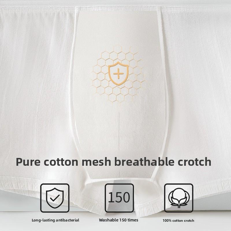 Men's Spring and Summer White Pure Cotton Antibacterial and Breathable Briefs
