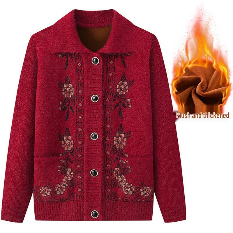 Cardigan a maglia autunnale/invernale da donna anziana