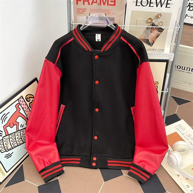 Giacca da Baseball Raglan Oversize Hip Hop da Uomo con Blocco di Colore e Ricamo in Spugna - Capospalla Primavera/Autunno