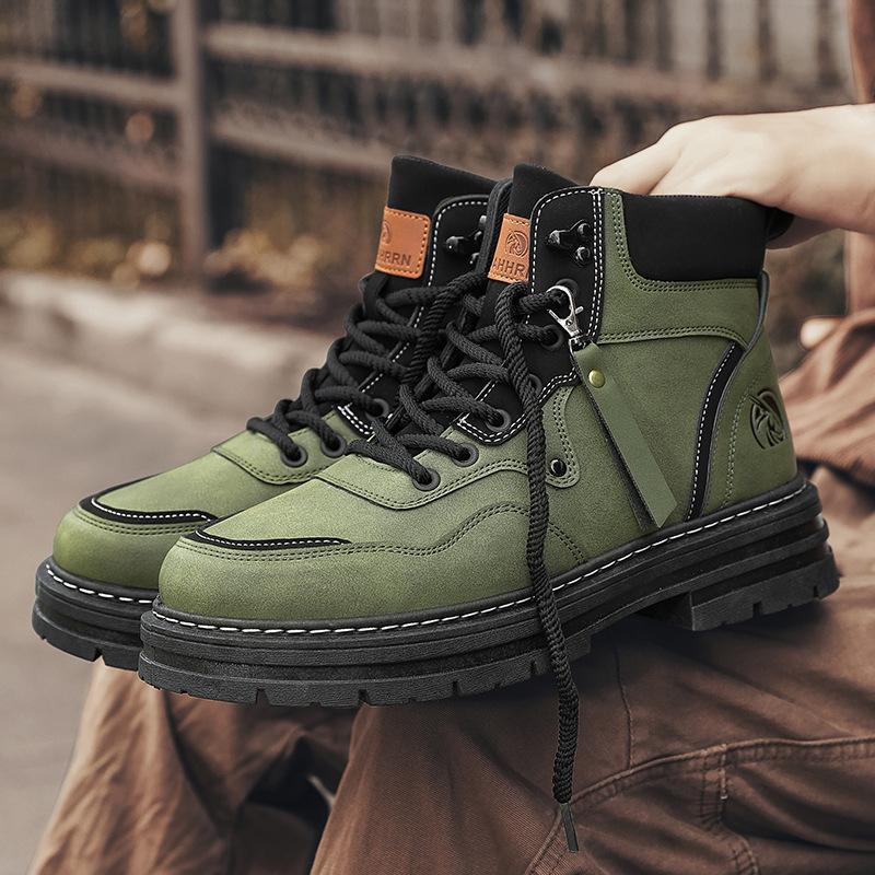 Men's Martin Boots Fleece High Top Men's Shoes Winter Large Cotton Snow Boots Tooling Boots Rhubarb Boots Men's Leather Boots