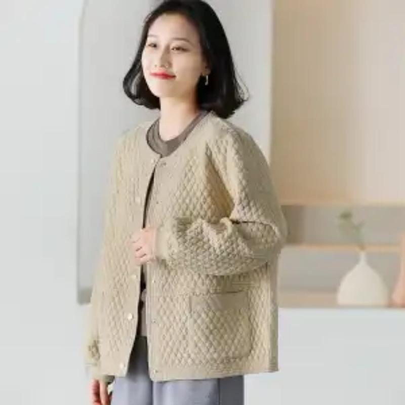 Casual Jacka Dam Ny Höststil 2025 Litterär Romb Cardigan Topp Lös Rund Hals Baseballuniform