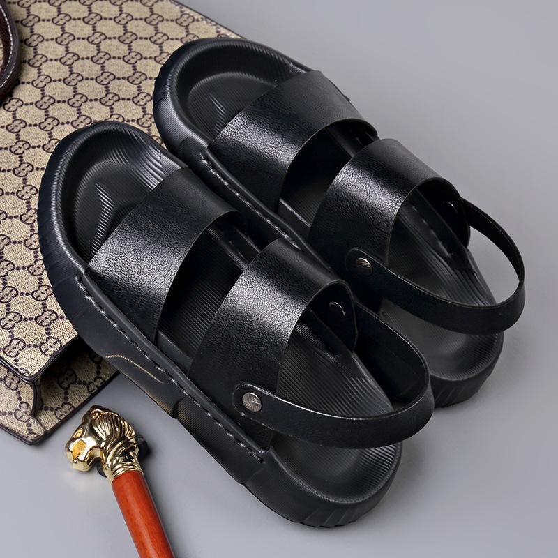 Fashion Summer New Designer Leather Sandals for Men Solid Color Dual-use Designer Slippers Male Fashion Casual Anti-slip Beach Shoes Man