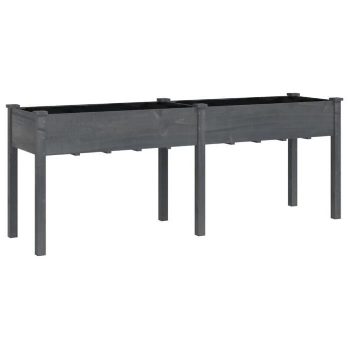VidaXL Planter with Liner Grey 203x53x76 Cm Solid Fir Wood 364241