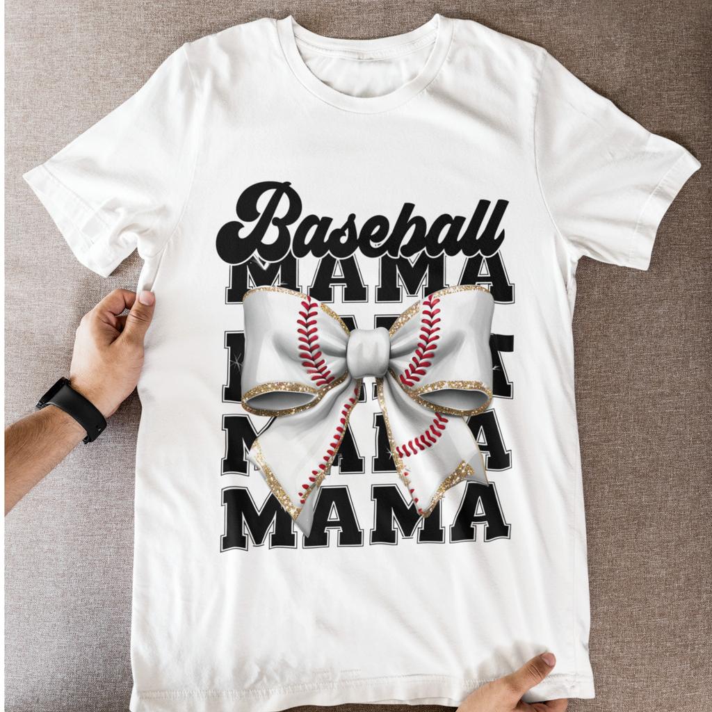 Baseball Mama Bow Shirt Game Day Sports Mom Graphic Tee Gift