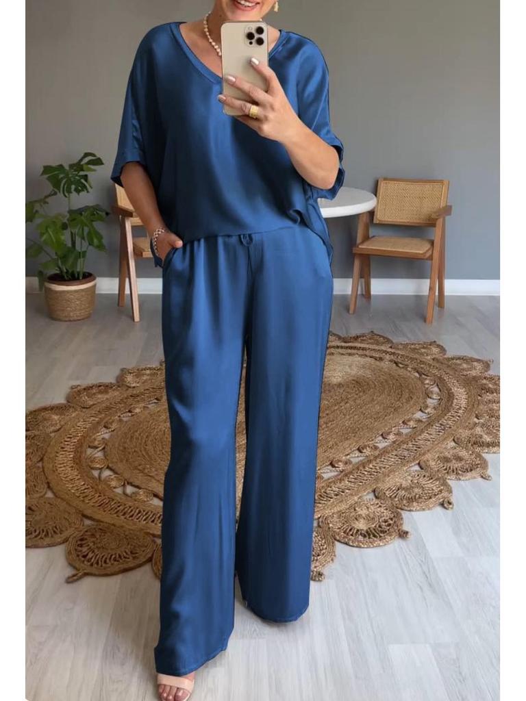 Elegantes Seiden-V-Ausschnitt Freizeit-Sommer-Set für Damen - 2024 Europäische & Amerikanische Mode