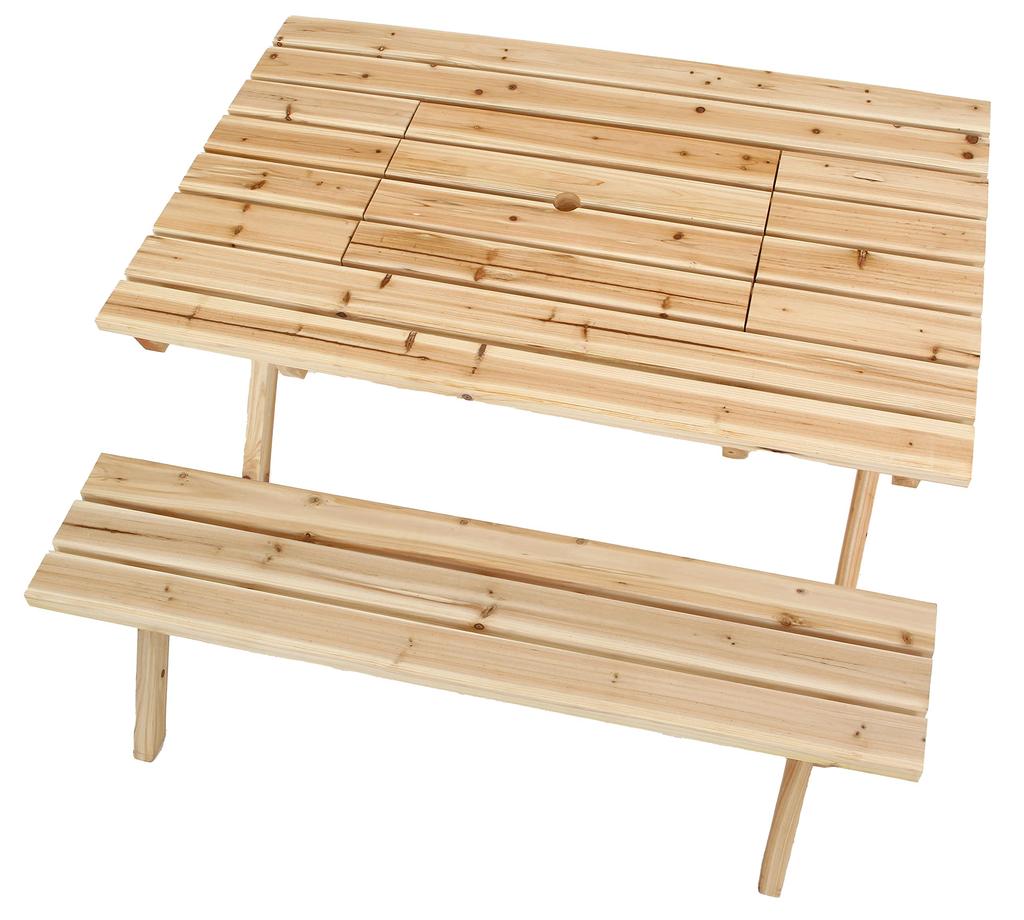 Fuji Boeki Garden Table Set BBQ Table Bench Set Width 120 X Depth 75 X Height 65cm Natural For 4 People With Stove Space With Parasol Hole Cedar Wood