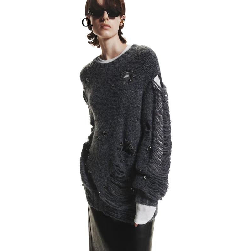 

MO&Co. Autumn Rock Distressed Wool Blend Sweater M 165