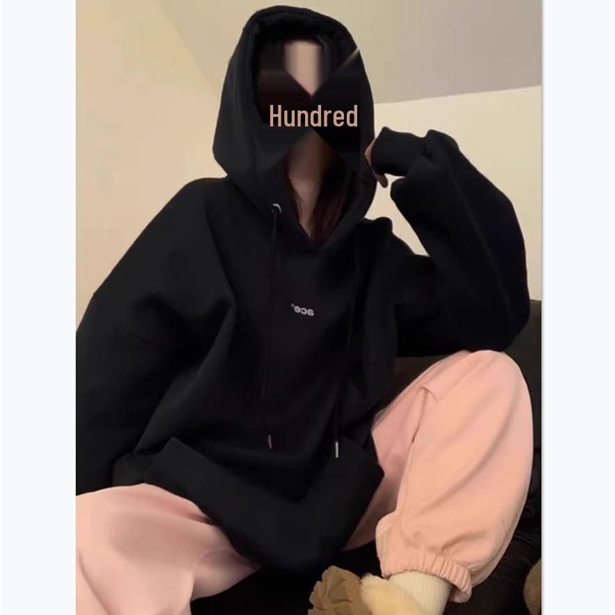 

Women s Oversized White-Grey Fleece-Lined Cotton Hoodie: Retro American Style for Autumn-Winter XL (131-145 lbs)