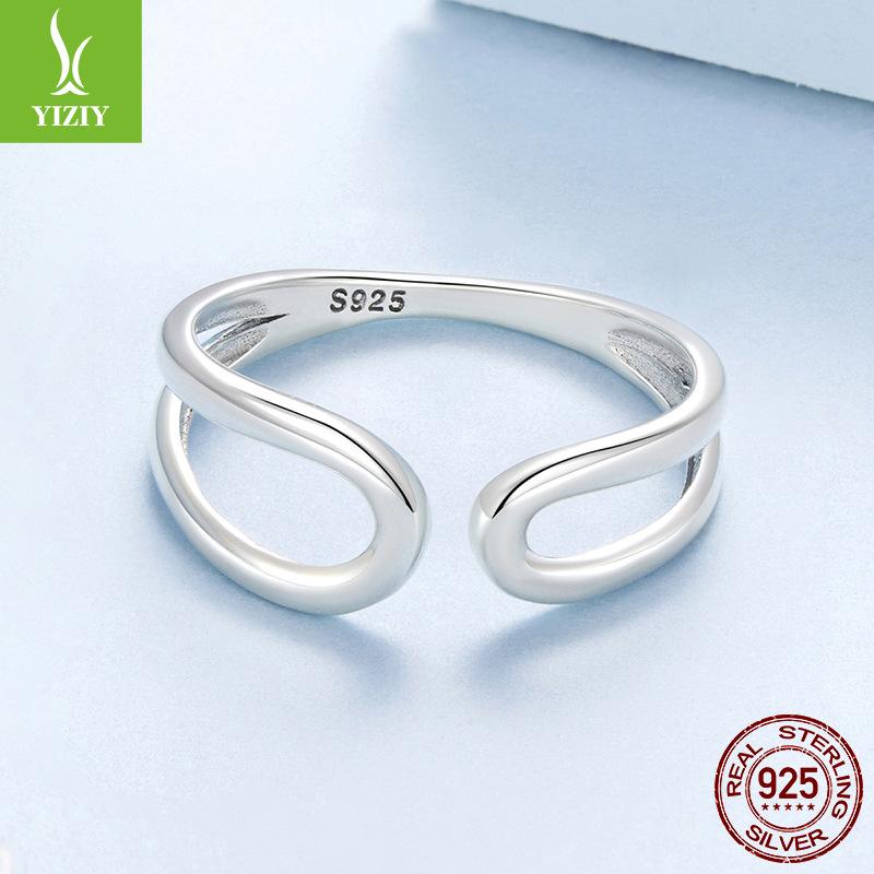 Minimalistischer Wind Hollow Wassertropfen Offener Ring Herren und Damen, Personalisierter Trend S925 Sterlingsilber Doppelring