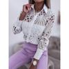 Fashion Lace Hollow Out Long Sleeve Office Shirt Women Spring and Autumn Loose Casual Versatile Commuter Blouse Lapel Simple Solid Color Clothing