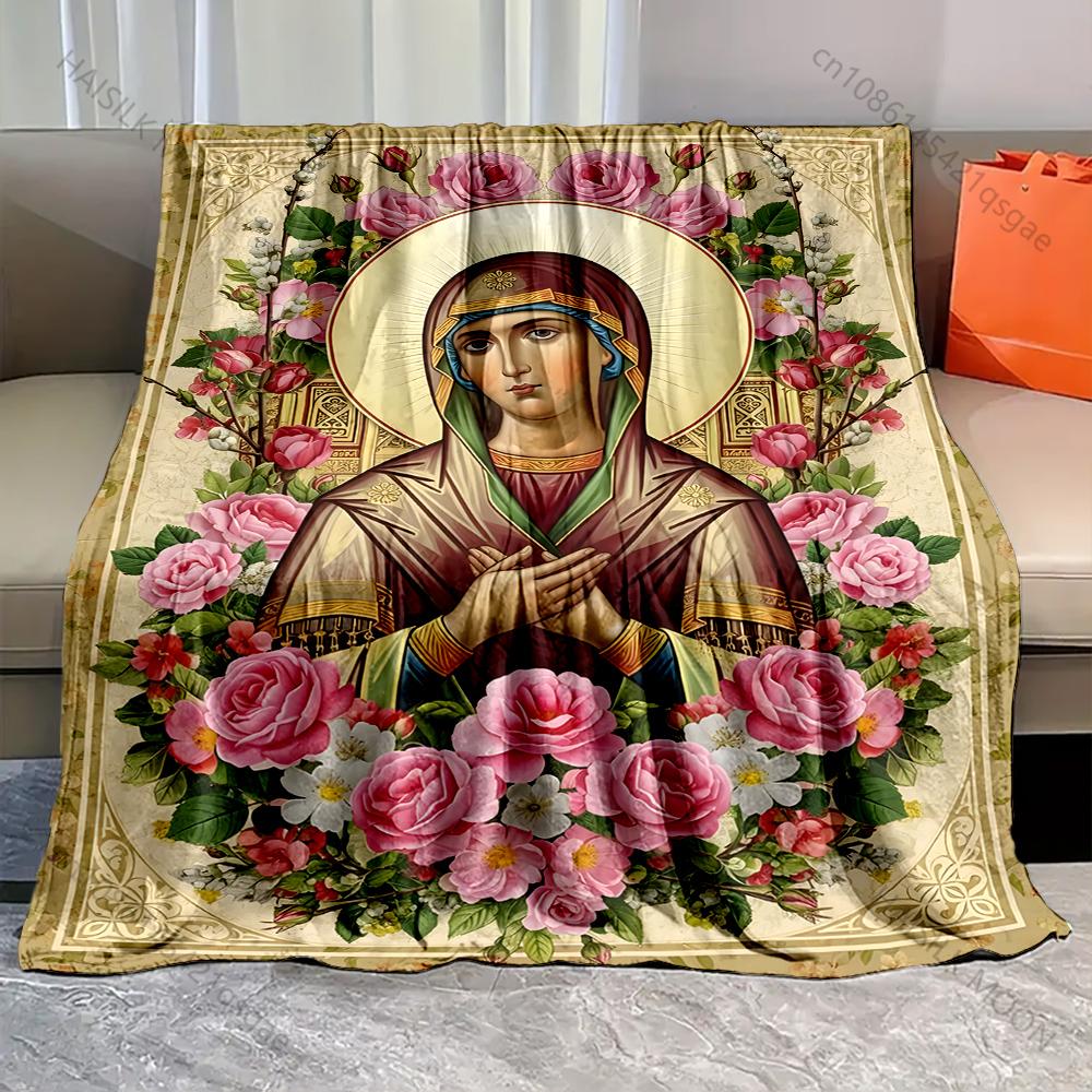 Multi Size God Virgin Mary Print Warm and Comfortable Blanket for Home Sofa Bed Travel Camping Picnic RV Luxury Gifts