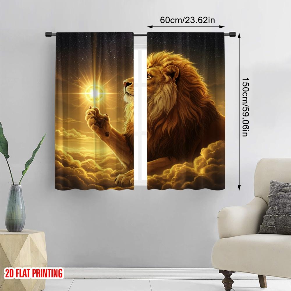 2D flat printing 2pcs Party Curtains Lion Sun Versatile Durable Polyester  Without Electricity Spring Party & Holiday Decor