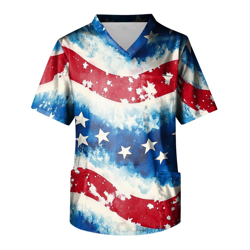 Men's Short Sleeve V-Neck  Print Chest Pocket Care Top