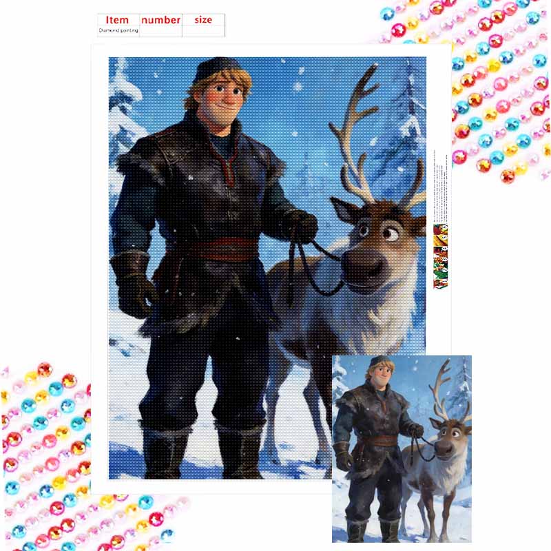 Disney Frozen Kristoff and Sven Diamond Painted Mosaic Art Painting Kit Handmade DIY Gift Home Decor Round 20x30cm