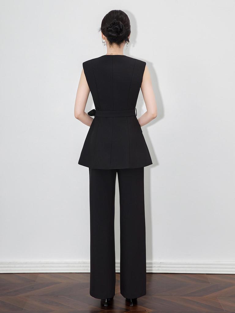 High-Quality Western Style Slim Fit Long Vest & Micro Flare Pants Two-Piece Set