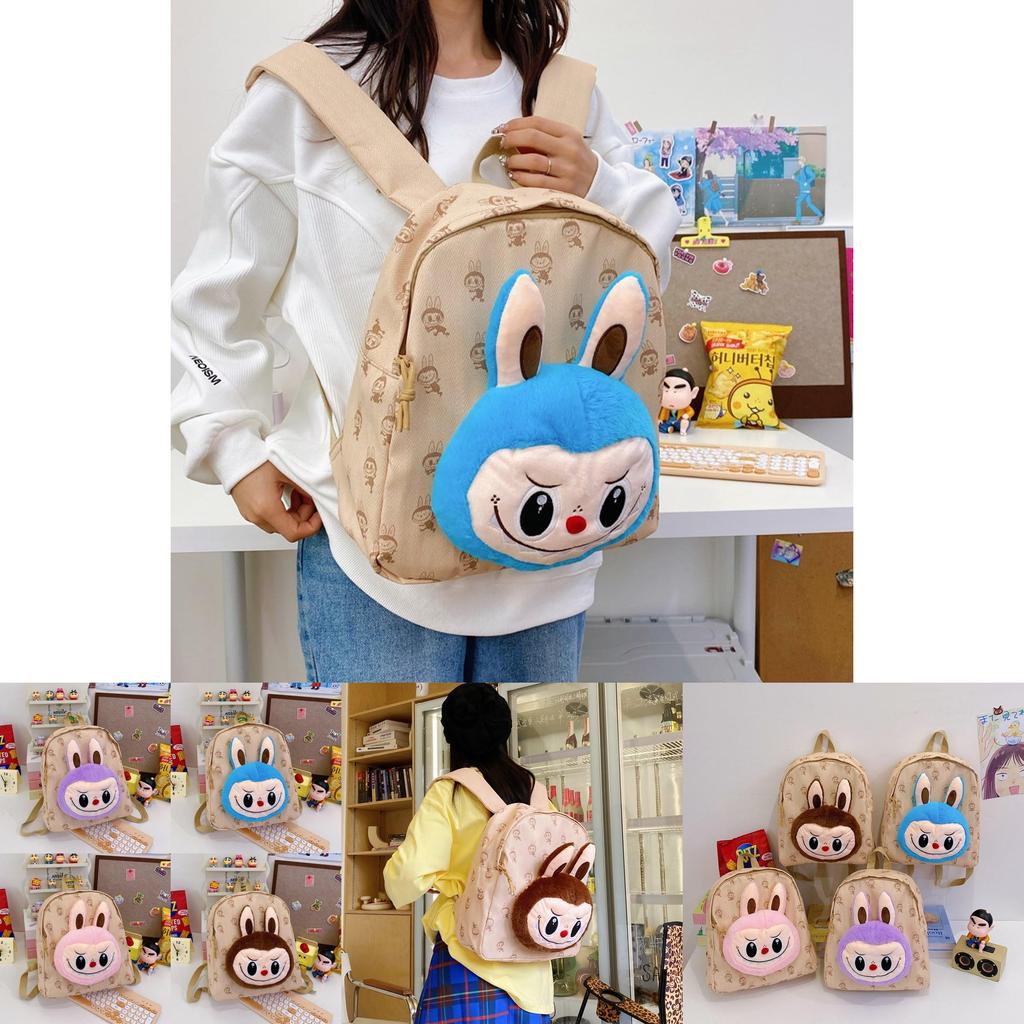 Cartoon Plush Backpack With Canvas Material And Adjustable Straps For Daily Use
