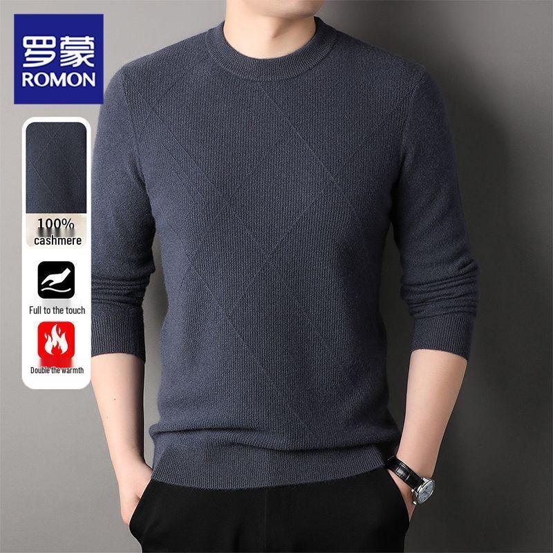Luomeng Men's Round Neck Pullover Cashmere Sweater