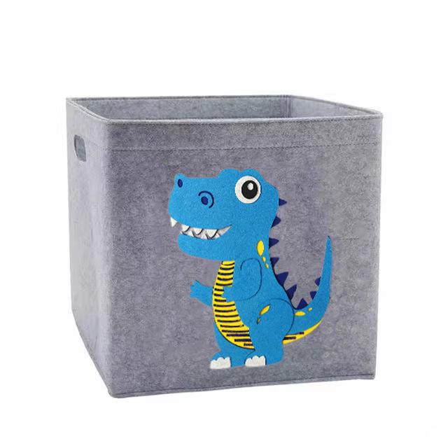 Gray Felt Cloth Storage Box with Cartoon Animal Designs for Kids' Rooms