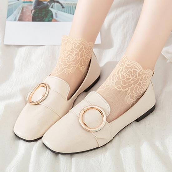 Women Rose Lace Socks Thin Transparent Elastic Mesh Stockings Breathable Anklet