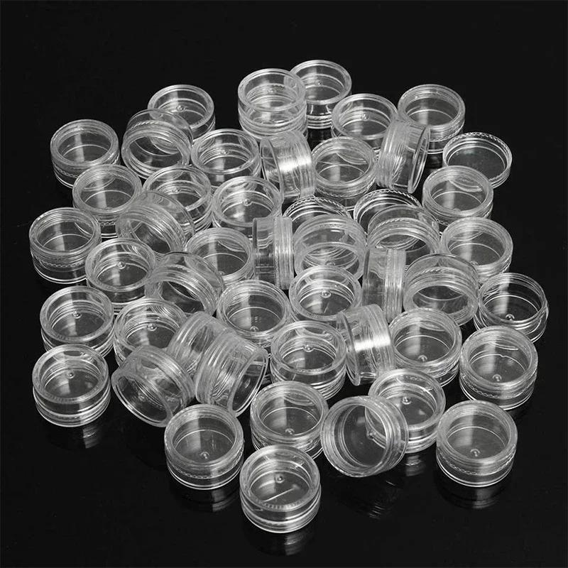 50pcs Clear Cream Jar Mini Cosmetic Bottles Containers Transparent Pot For Nail
