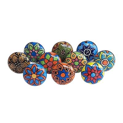 Vintage Hand Painted Ceramic Pull Knobs for Kitchen Cabinet, Door & Drawer, Wardrobe, Cupboard (Set of 10)